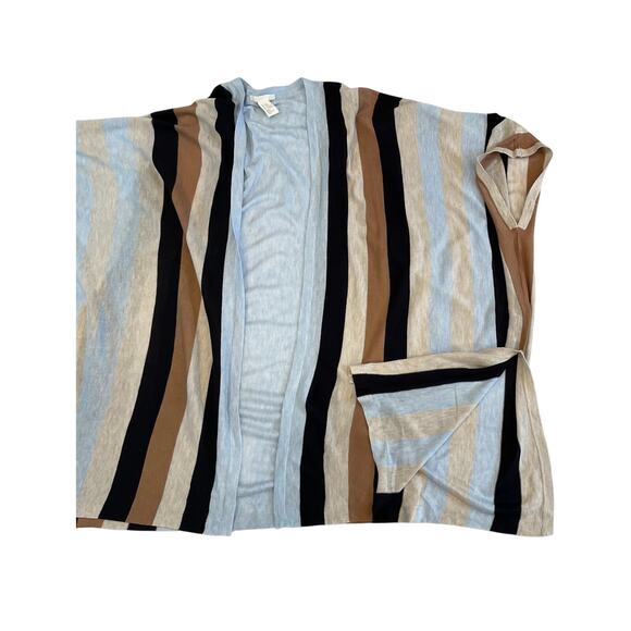 H&M Blue, Tan, Black Striped Short Sleeve Open Front Kimono Cardigan, XS/S - Picture 6 of 12